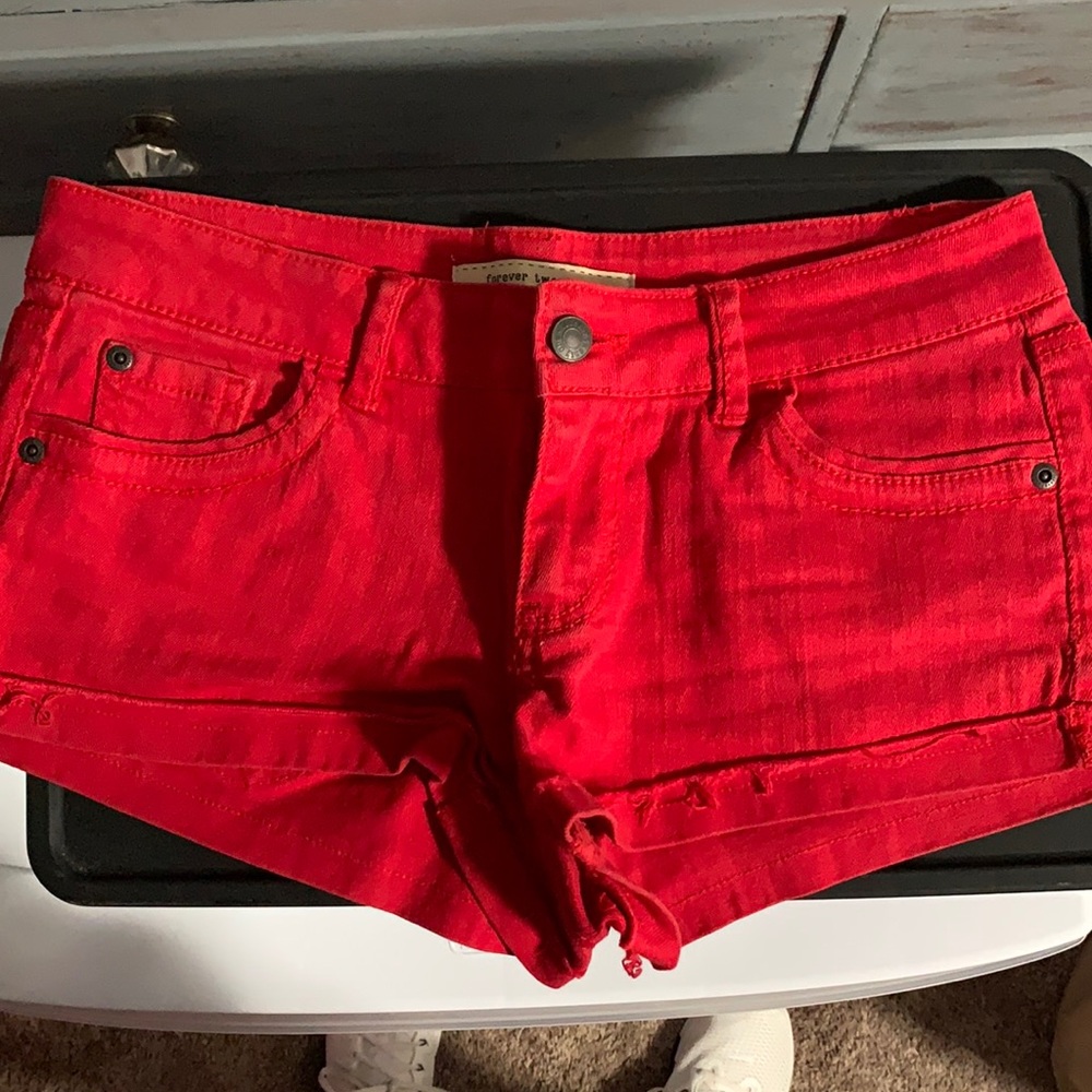 Red Cheeky Jean Shorts